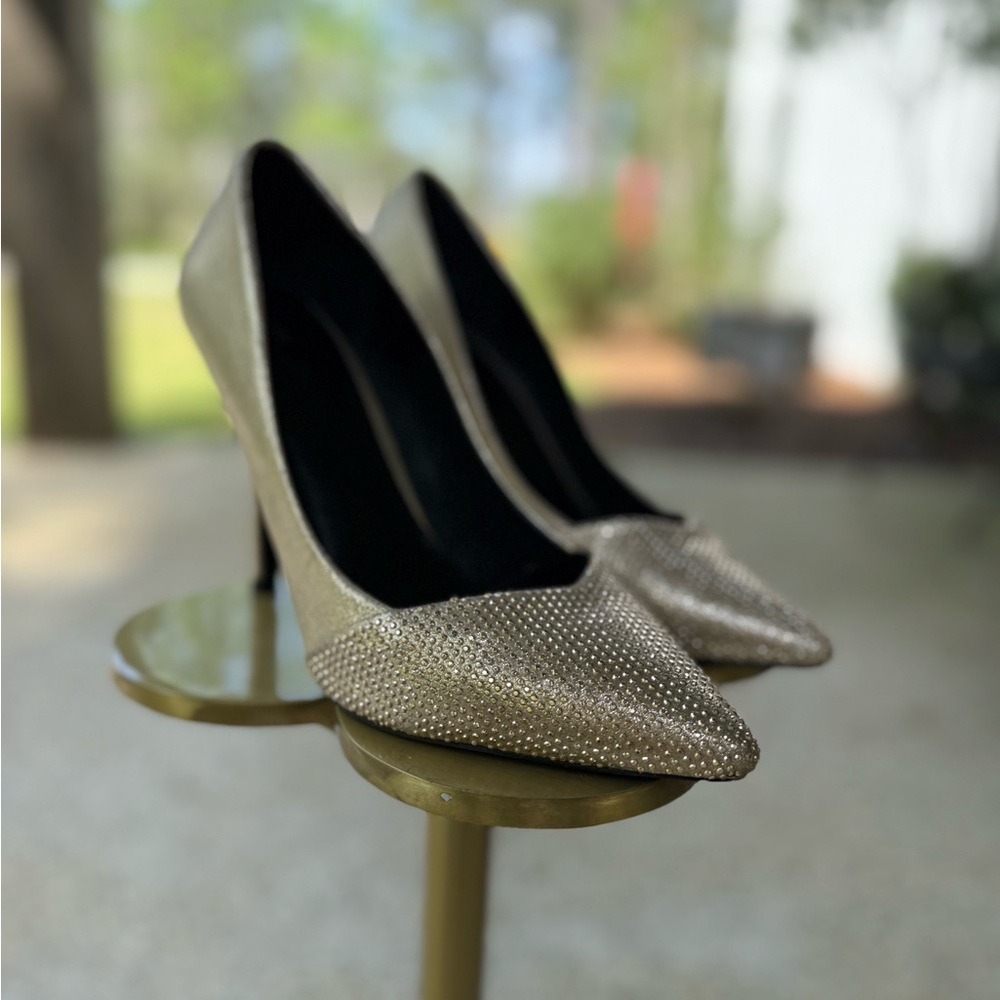 Aldo Metallic Gold Pointed-Toe Evening Pumps